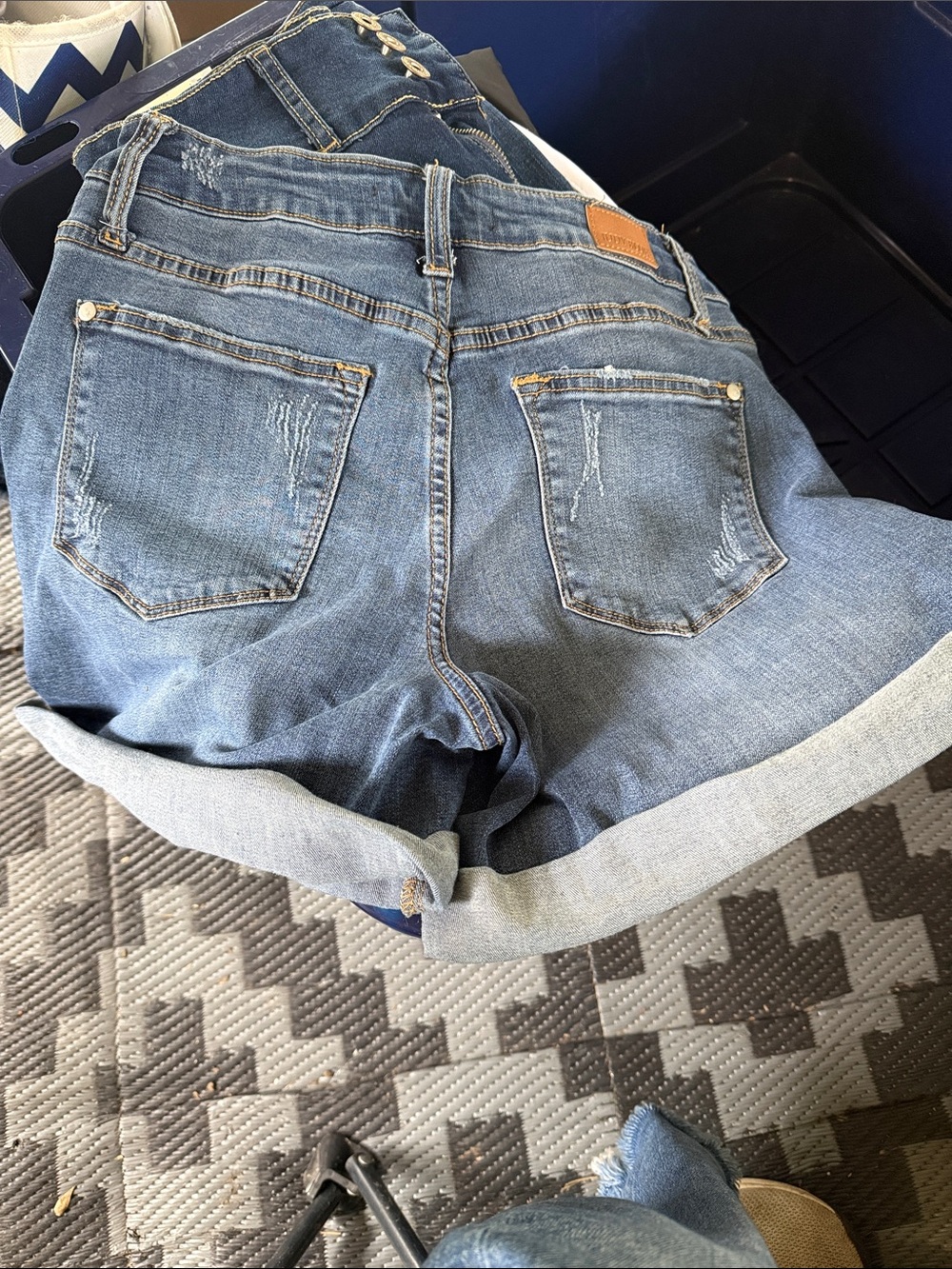 Judy Blue Light-Medium Blue Distressed Cuffed Denim Shorts - Picture 3 of 4